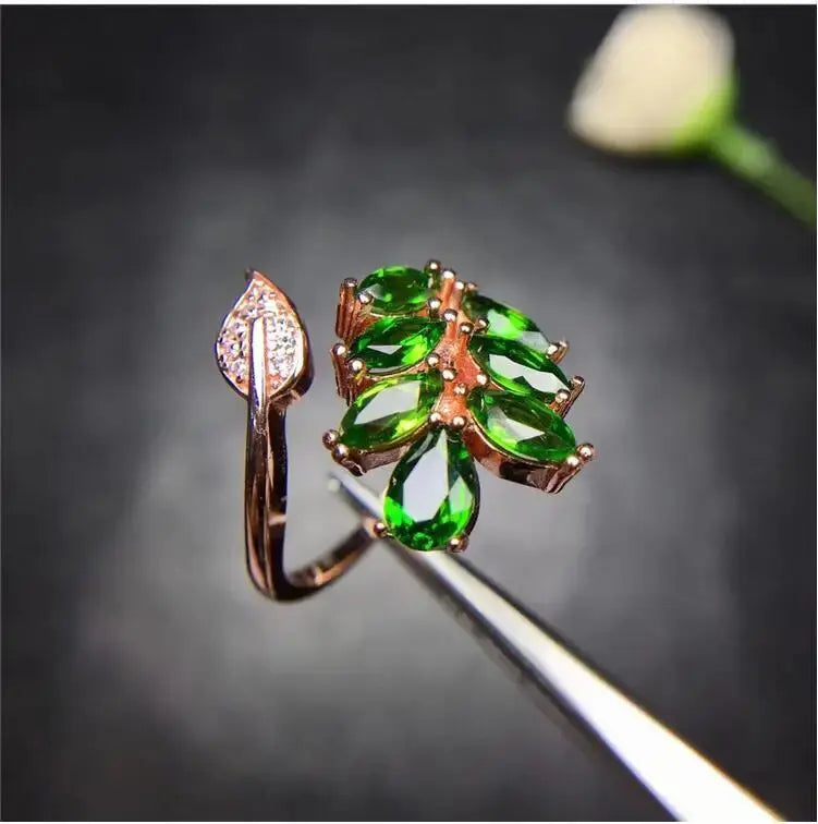 Natural Diopside ring Free shipping Natural green diopside 925 sterling silver Fine jewelry ring For men or women 3*6mm 7pcs Bantout.prod