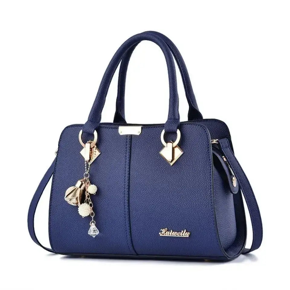 Nouveau sac à bandoulière pour femme, sac à main en PU, grande capacité, couleur bleue avec décorations élégantes.