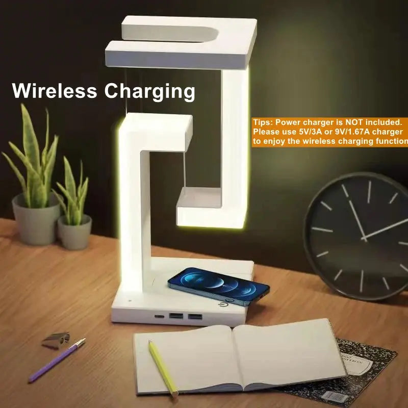 Novelty floating lamp with 10 W detachable wireless charger decorative light for bedroom/office Bantout.prod