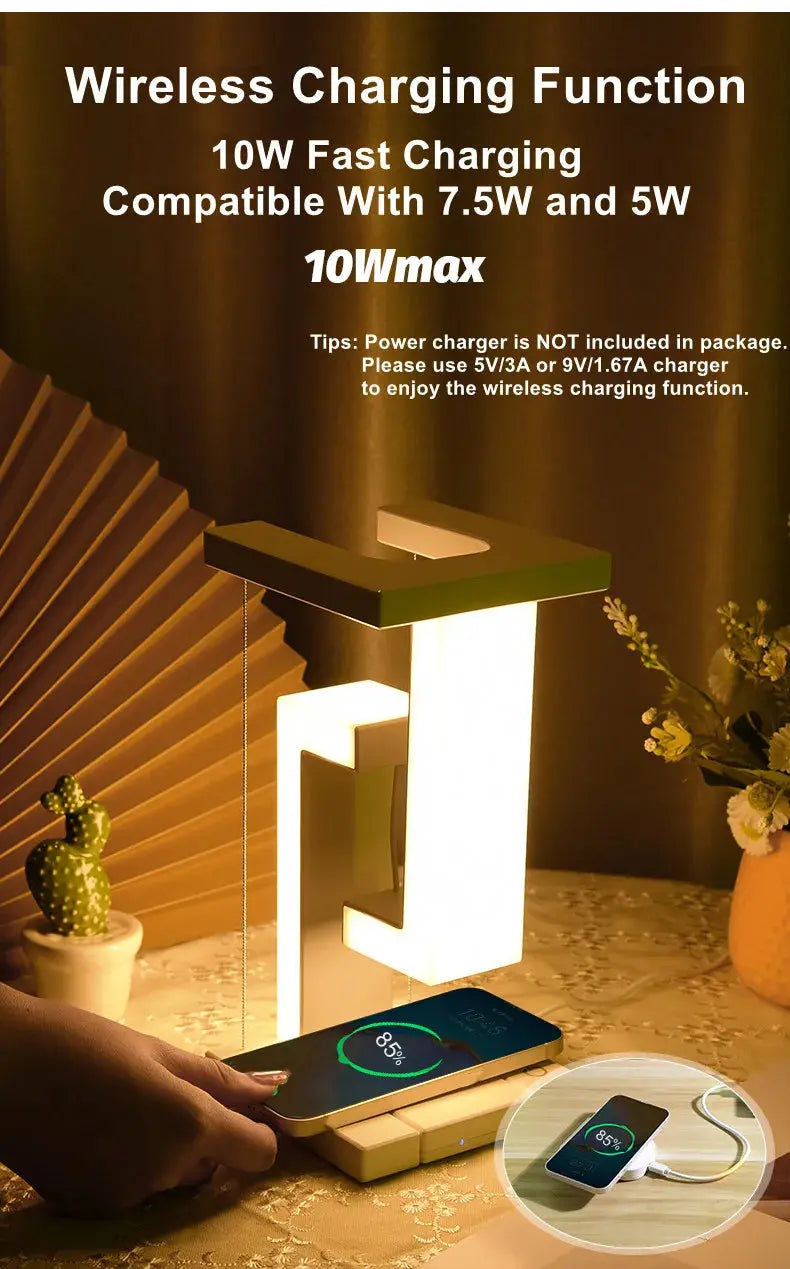 Novelty floating lamp with 10 W detachable wireless charger decorative light for bedroom/office Bantout.prod