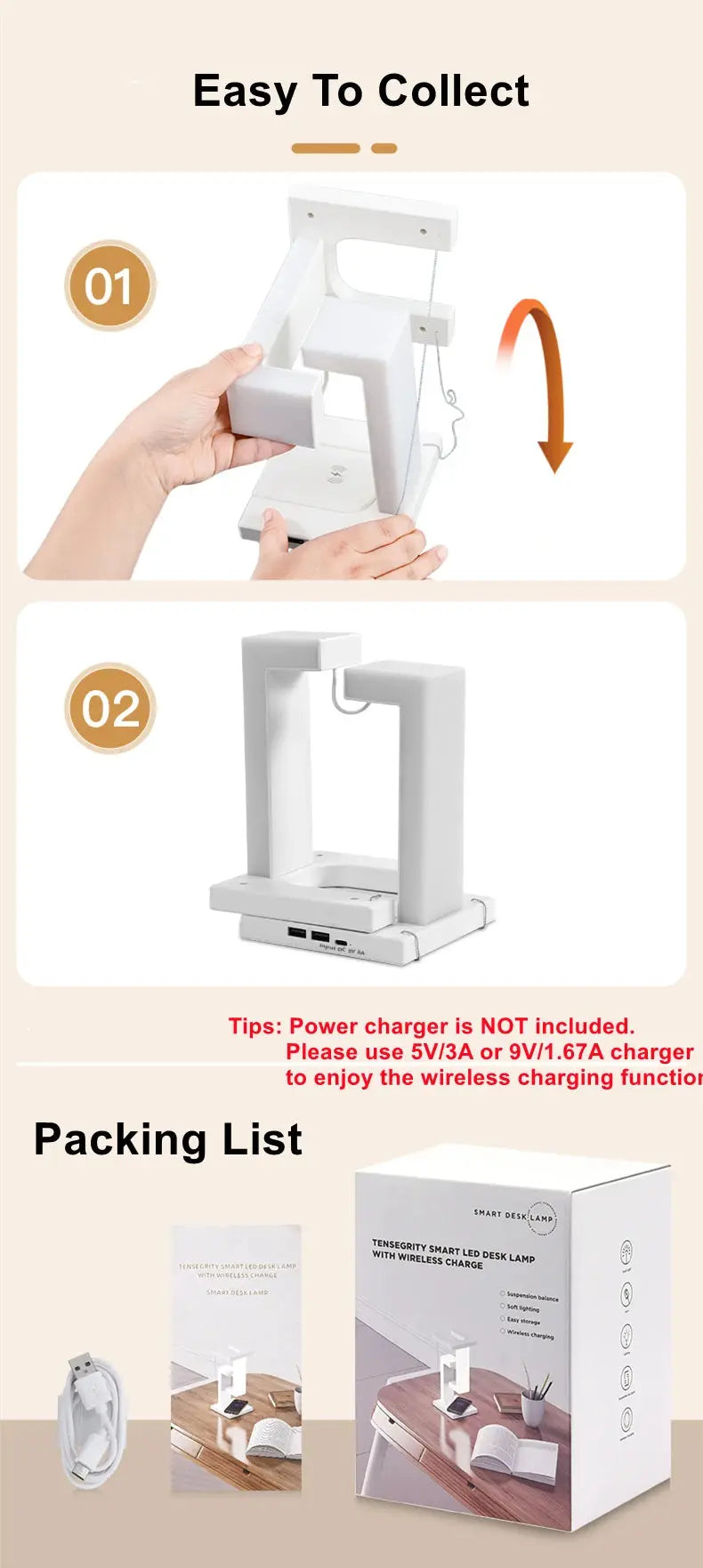 Novelty floating lamp with 10 W detachable wireless charger decorative light for bedroom/office Bantout.prod