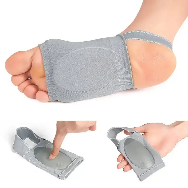 "Pair of arch support sleeves for flat feet, compression braces for plantar fasciitis and foot swelling relief"