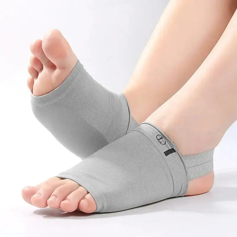 "Pair of arch support sleeves for flat feet, compression braces for plantar fasciitis and foot swelling relief"