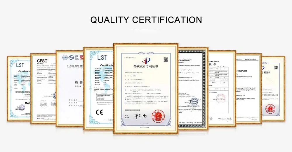 Quality certification documents for portable air conditioners, showcasing compliance and safety standards.