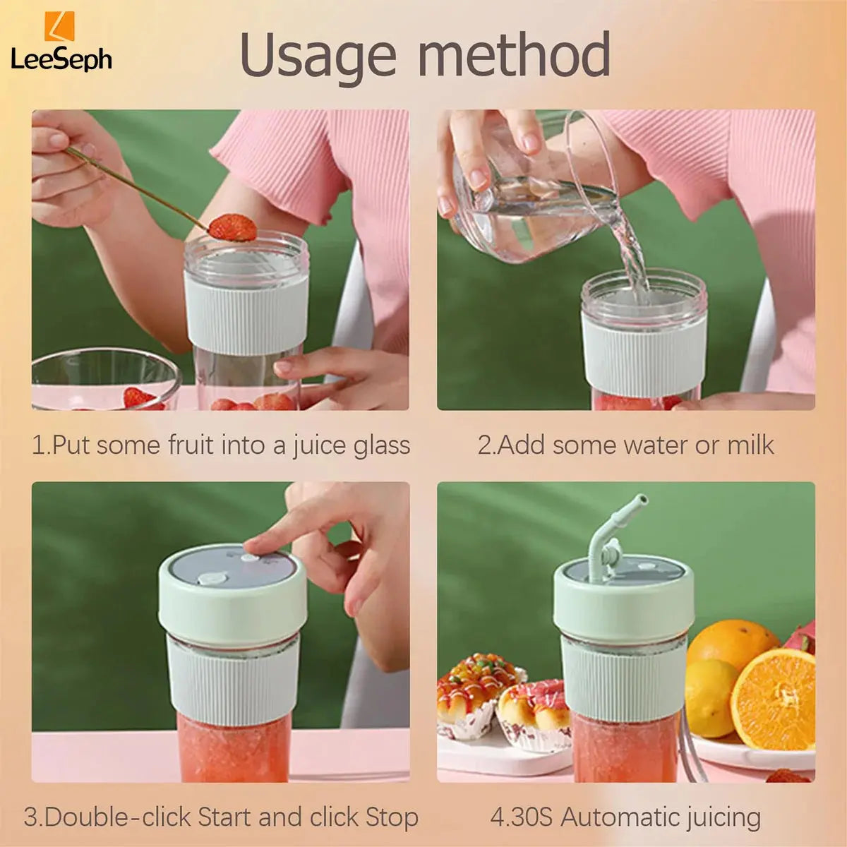 Portable Blender Cup, Electric Juicer Blender, Mini Blender Portable Blender For Shakes and Smoothies, for Home, Gym, Office Bantout.prod