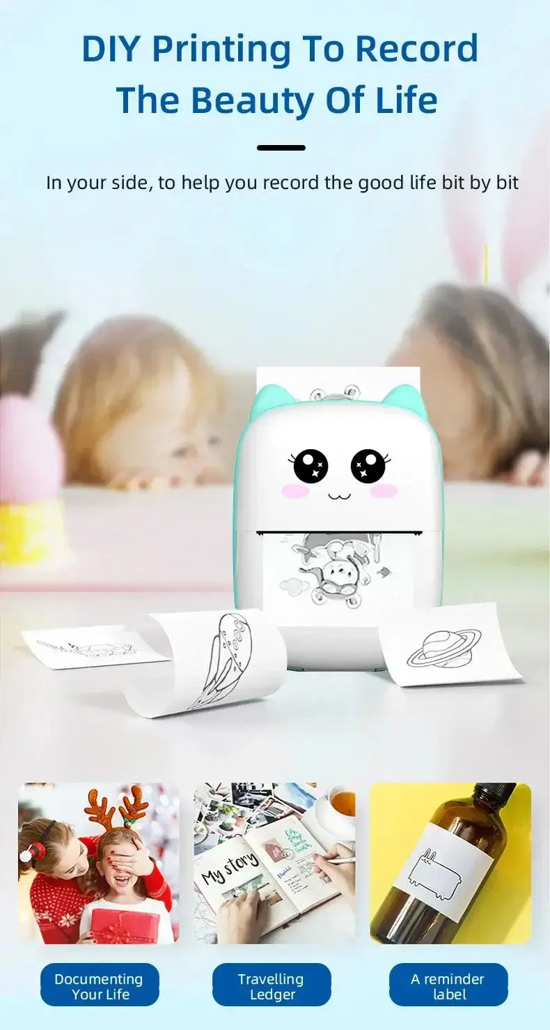 Portable thermal printer mini cat print photo pocket thermal label printer 58mm printing wireless Bluetooth Android iOS printers Bantout.prod