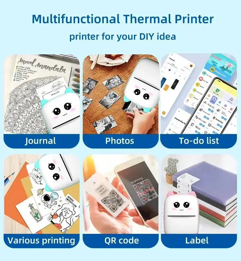Portable thermal printer mini cat print photo pocket thermal label printer 58mm printing wireless Bluetooth Android iOS printers Bantout.prod