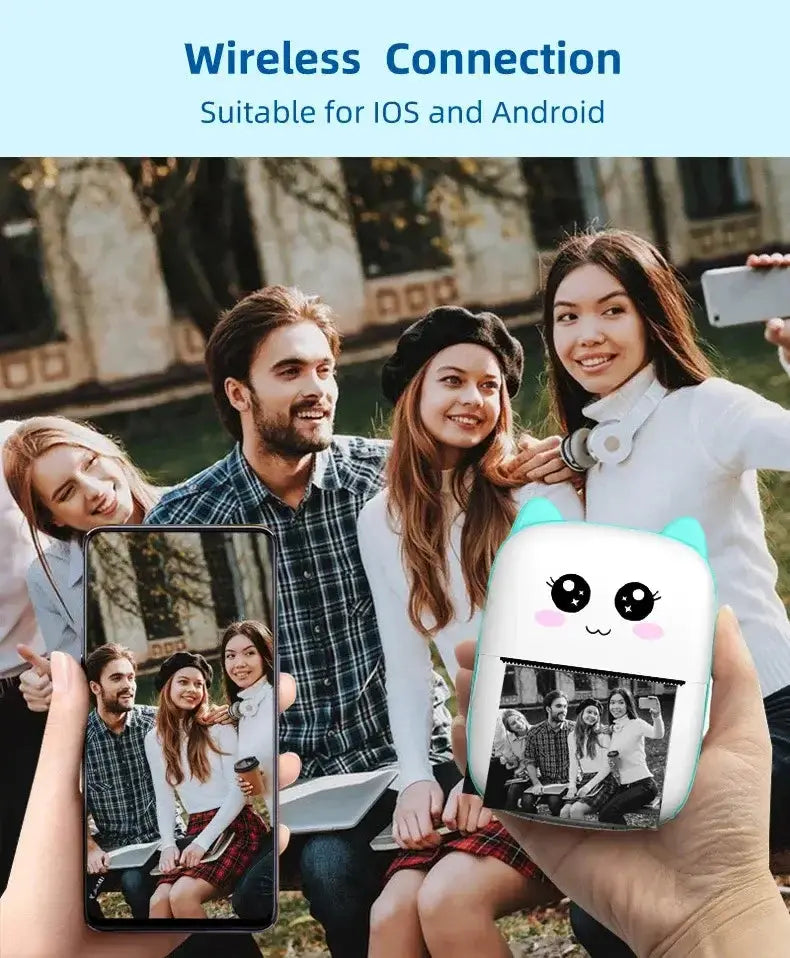 Portable thermal printer mini cat print photo pocket thermal label printer 58mm printing wireless Bluetooth Android iOS printers Bantout.prod