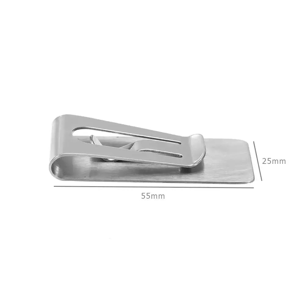 Montre en acier inoxydable de 55mm par 25mm, clip pratique pour accessoires et portefeuilles.