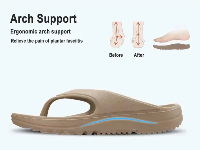 Sandales orthopédiques avec soutien de voûte ergonomique, soulageant la douleur des fasciites plantaires.