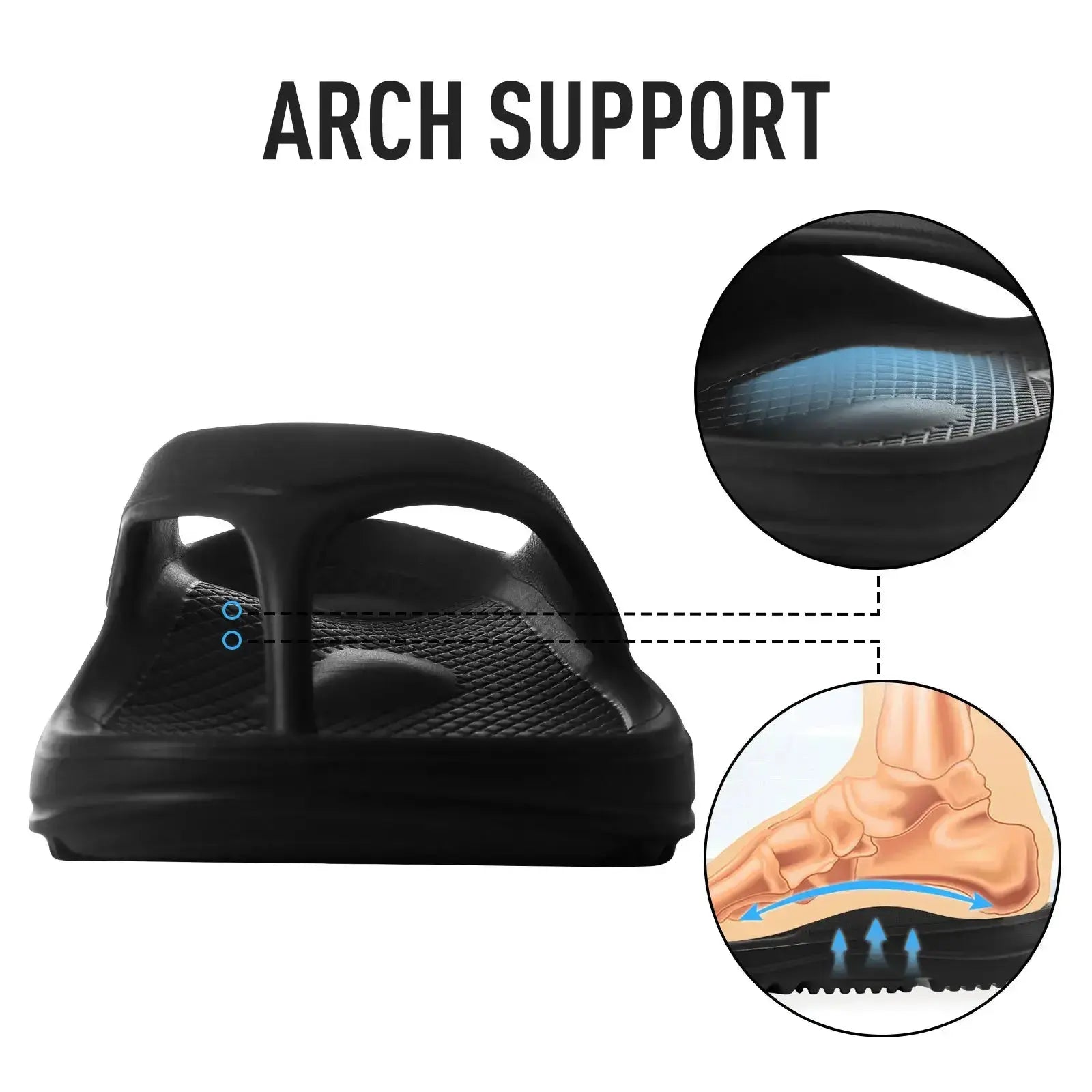 Sandales orthopédiques pour femmes montrant le support de la voûte plantaire, avec détails du confort et design ergonomique.