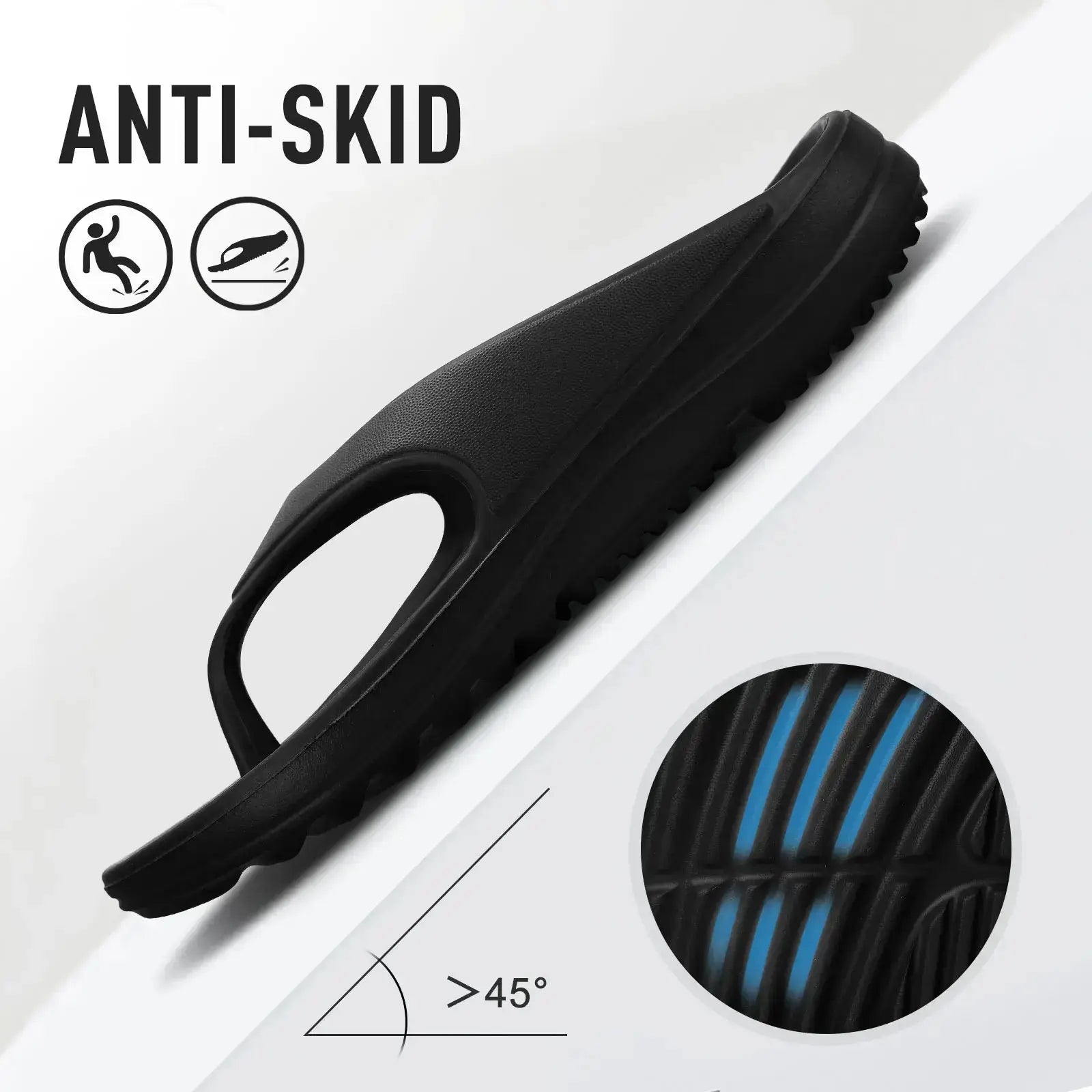 Sandales anti-dérapantes noires avec semelle EVA, parfaites pour un usage quotidien.