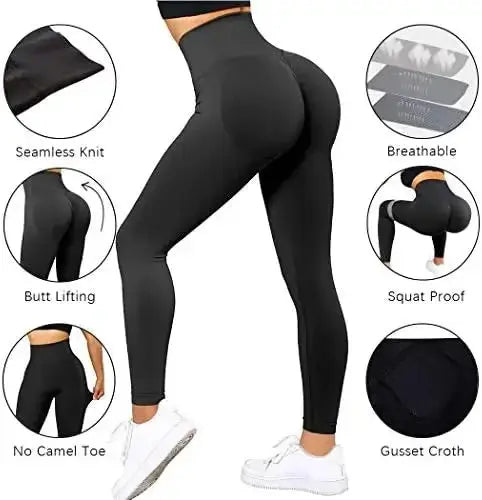 High-waisted seamless knitted leggings worn by a woman during a fitness workout, showing a peach-lift design and nude color finish.