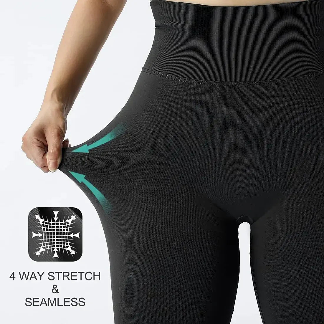 High-waisted seamless knitted leggings worn by a woman during a fitness workout, showing a peach-lift design and nude color finish.