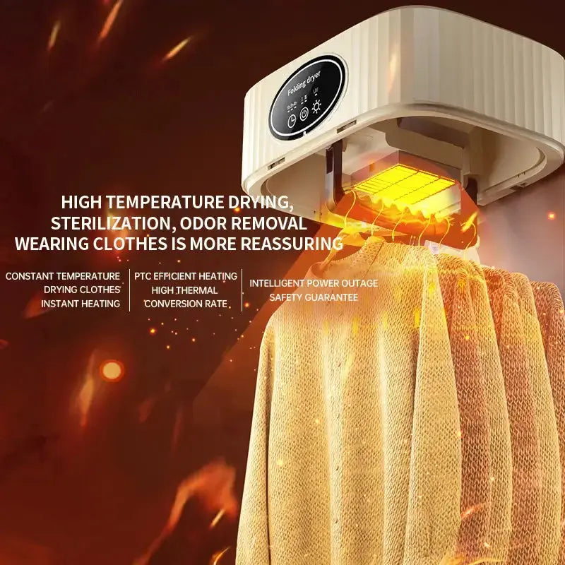 Sèche-linge électrique pliable 600 W, séchage haute température, stérilisation et elimination des odeurs.