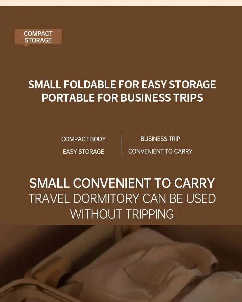 Image promoting compact storage solutions for business trips, highlighting portability and ease of storage.