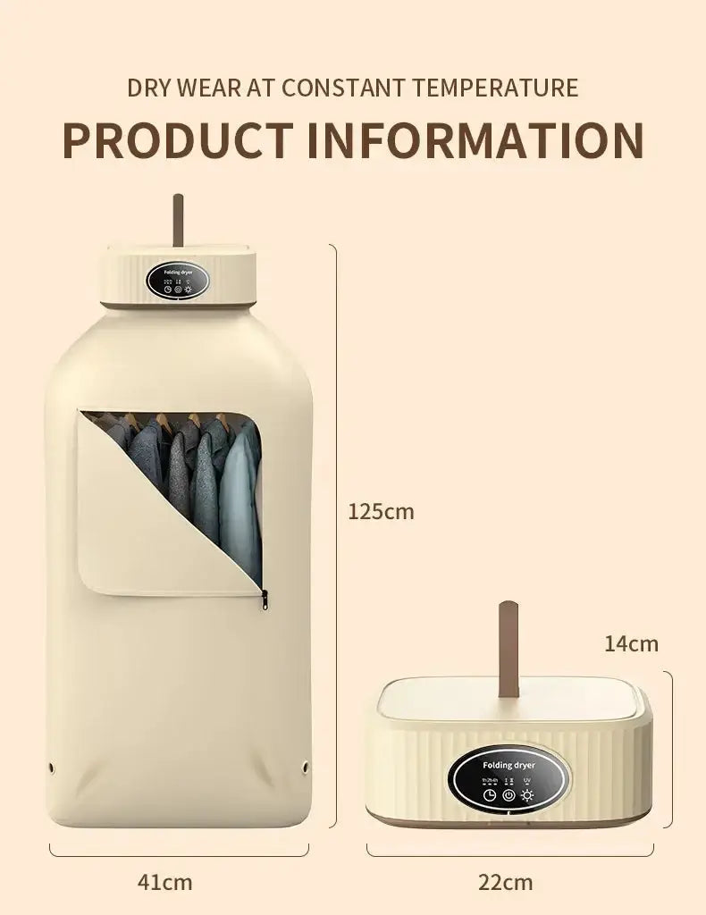 Electric portable clothes dryer with dimensions 125cm x 41cm, designed for constant temperature drying.