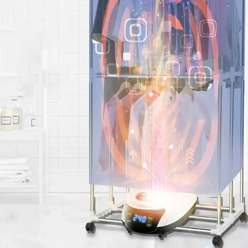Sèche-linge électrique portable Smart Press Ménage Bébé avec technologie PTC pour un séchage rapide des vêtements.