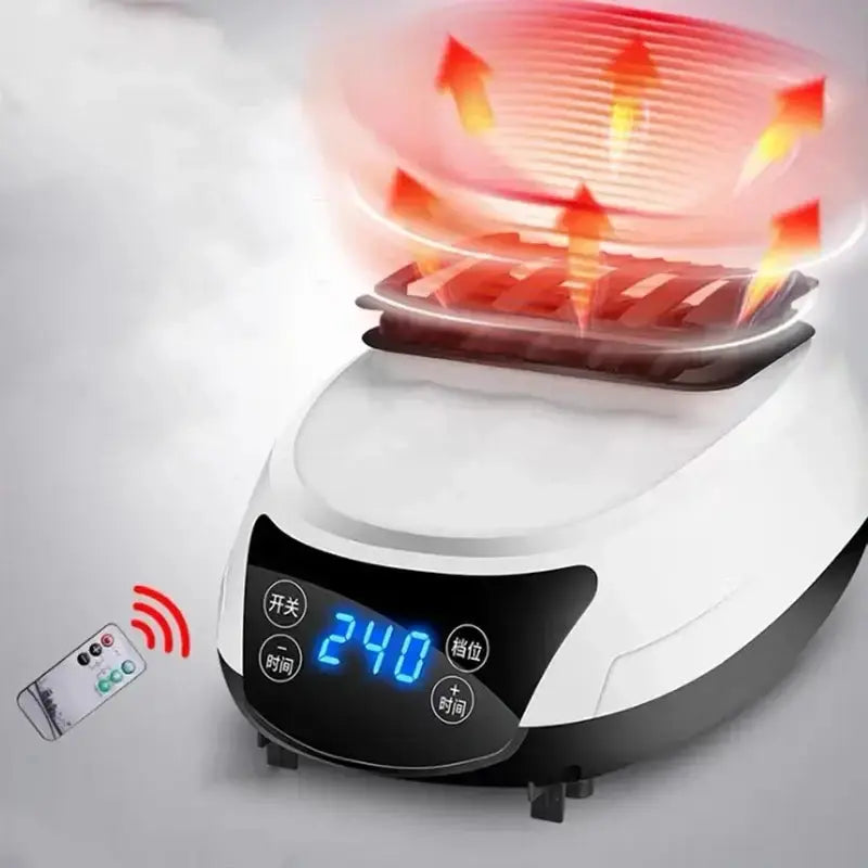 Sèche-linge électrique portable avec écran numérique et télécommande, puissance 240W, séchage rapide.