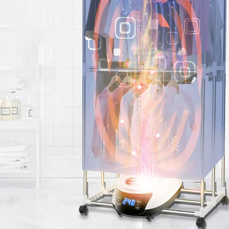 Sèche-linge électrique portable Smart Press Ménage Bébé avec technologie de chauffage PTC pour un séchage rapide des vêtements.