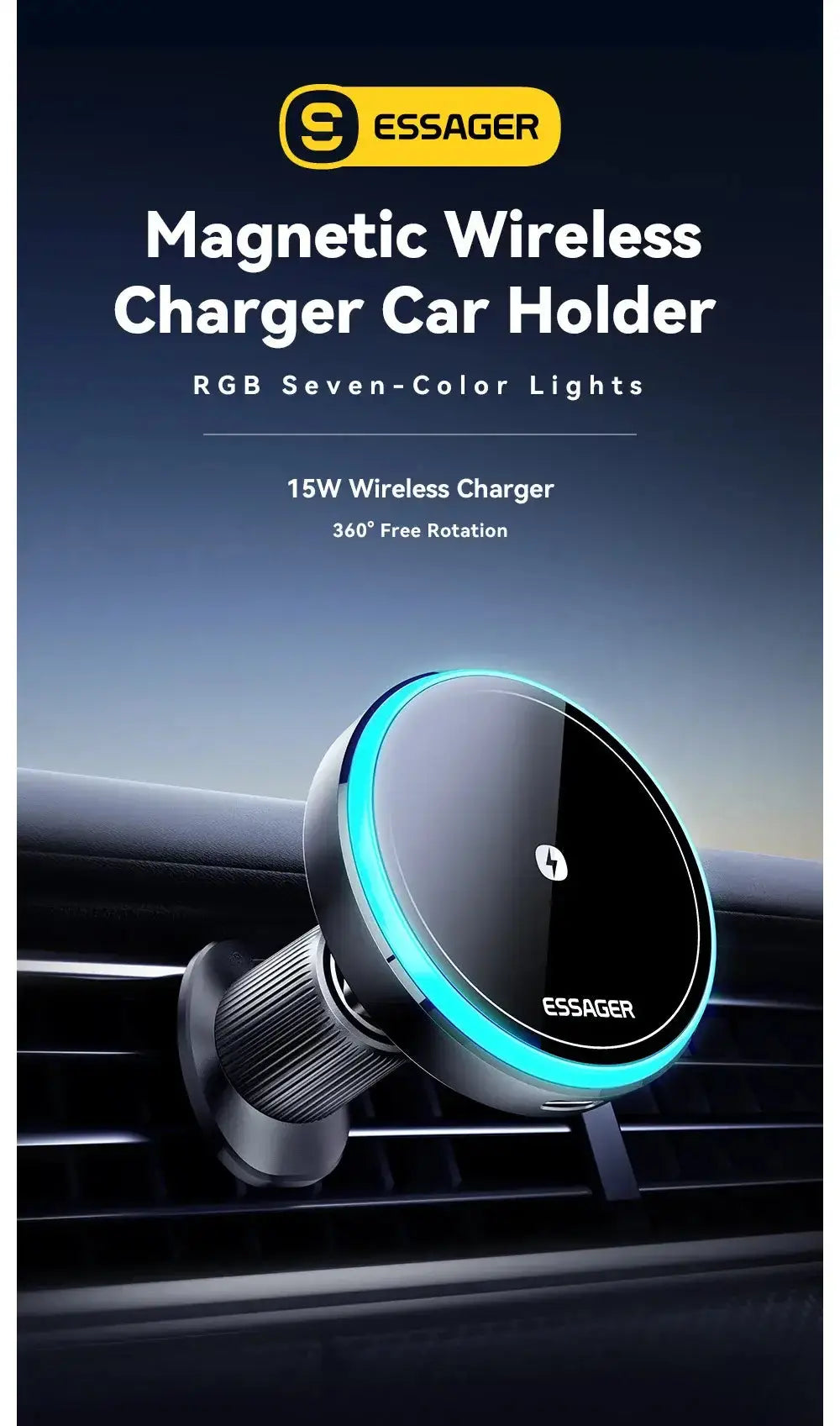 Support de téléphone magnétique pour voiture Essager 15 W Support de chargeur sans fil pour iPhone 15 14 13 Pro Max Bantout.prod