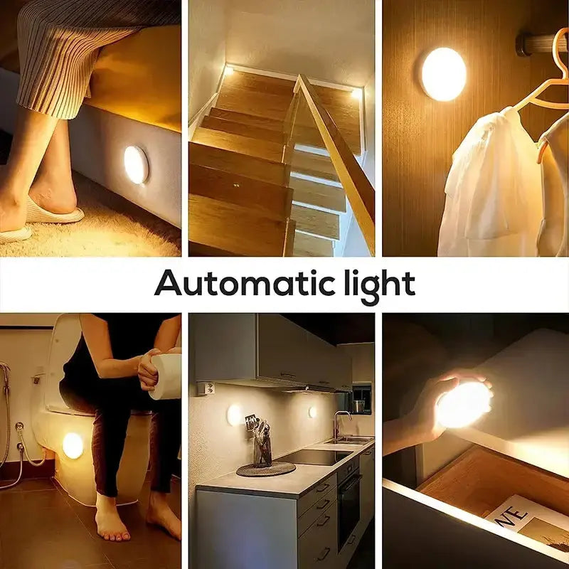 LED night light with motion sensor for stairs, hallways, and home use, providing automatic illumination.