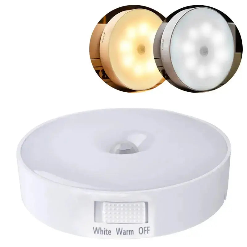 Veilleuse LED rechargeable par USB, détecteur de mouvement, applique murale magnétique avec lumière chaude et blanche.