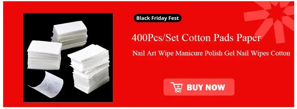 400Pcs cotton pads set for nail art and manicure. Ideal for gel polish removal. Black Friday sale banner.