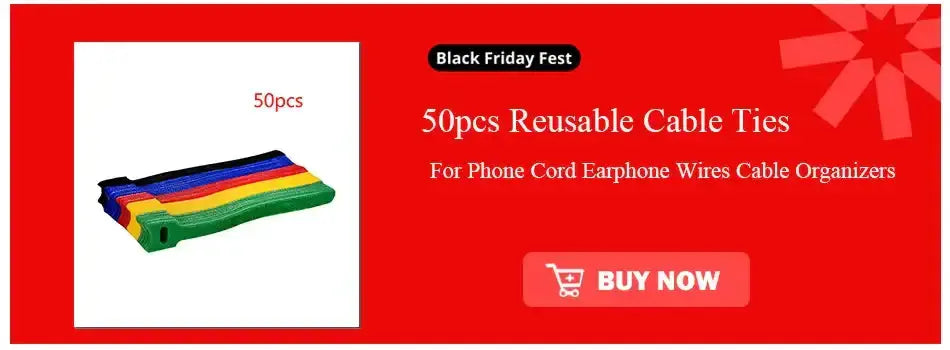 50pcs reusable cable ties in various colors for organizing phone cords and earphone wires.