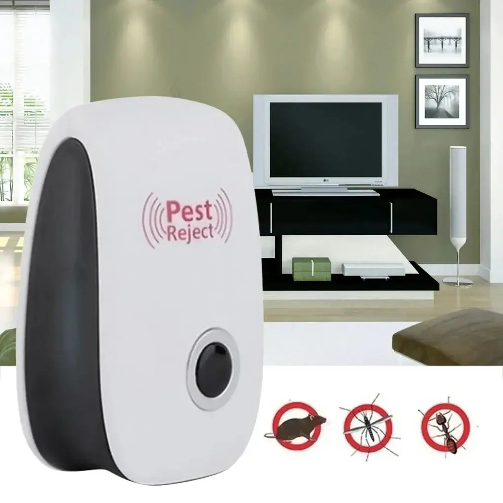 Ultrasonic pest repeller device designed to keep mice, insects, and spiders away in home interiors.