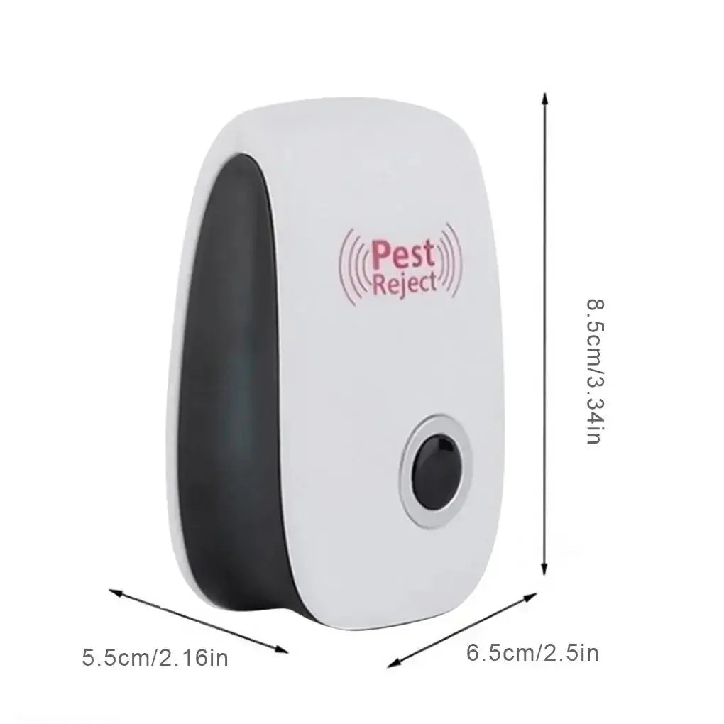 Ultrasonic pest repeller device dimensions, effective against mice, cockroaches, and insects.