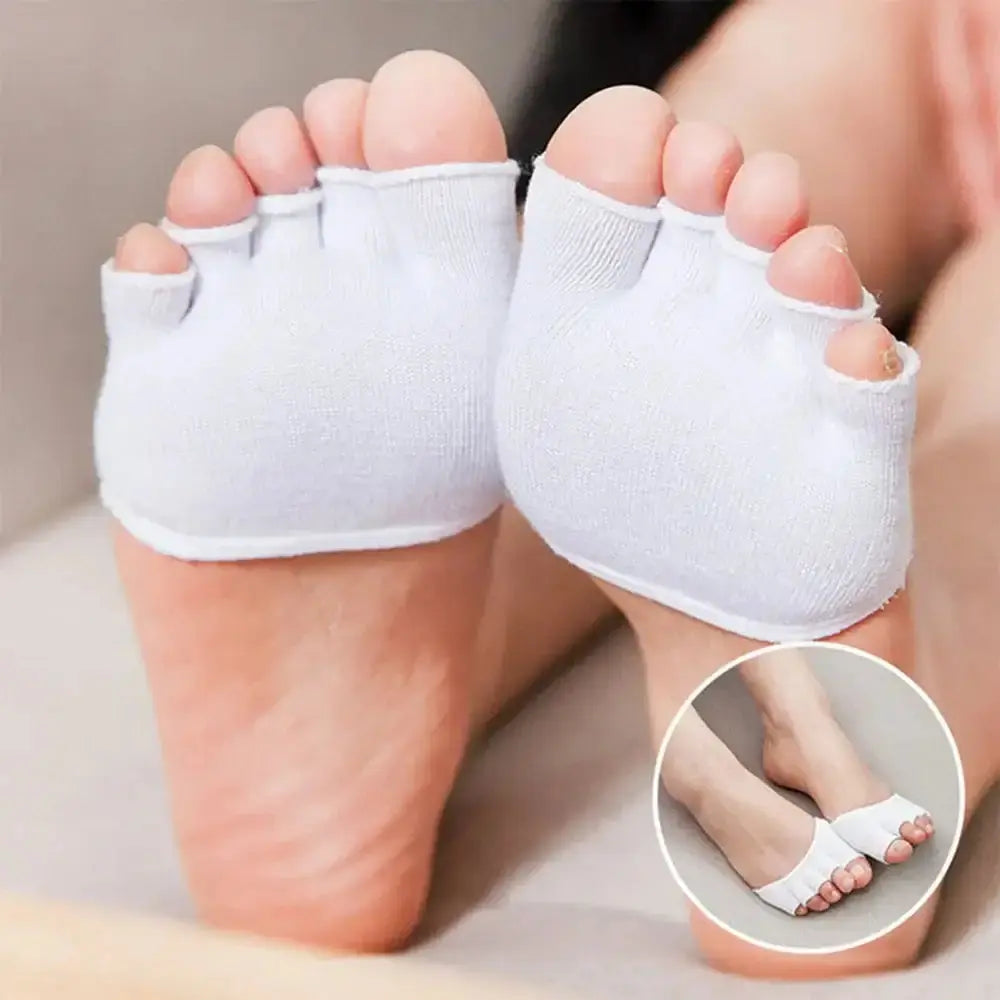 White five toe socks with toe separators for bunion correction and foot care