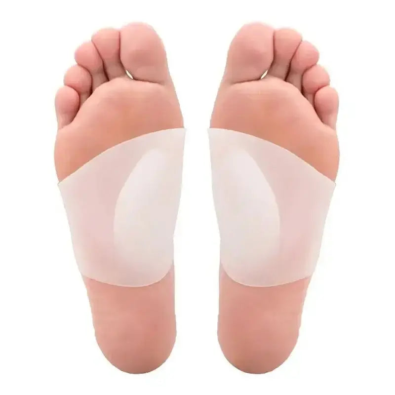 Foot arch support insoles for flat feet, orthopedic silicone pads providing comfort and stability.