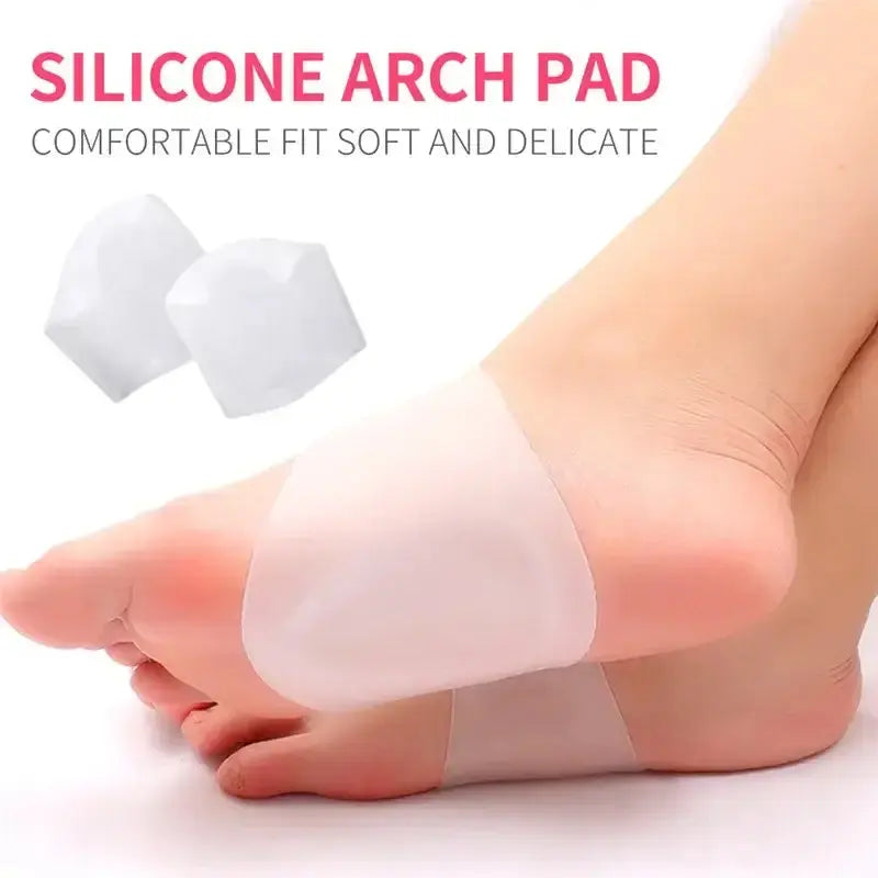 Silicone arch pad providing a comfortable fit for foot support, alleviating flat foot pain and enhancing comfort.