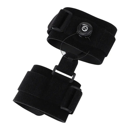 Adjustable black foot orthosis splint with swivel button for plantar fasciitis pain relief.