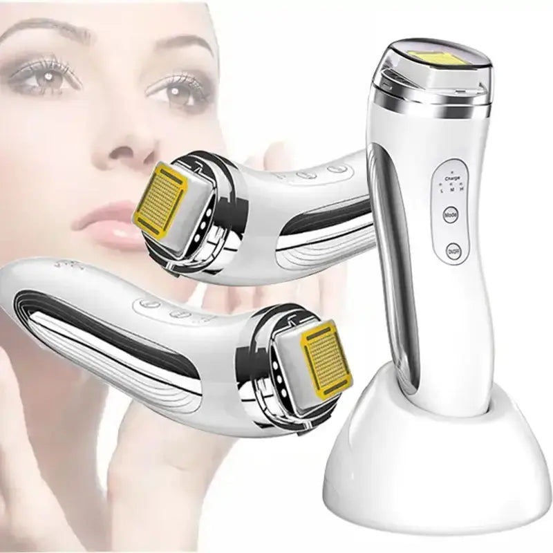 Radio Frequency Face Lifting Device with dual applicators for skin rejuvenation and wrinkle removal.