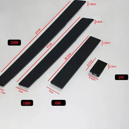 Set of four LED light fixtures in varying lengths and wattages, including 2W, 6W, 18W, and 24W, on a white background.