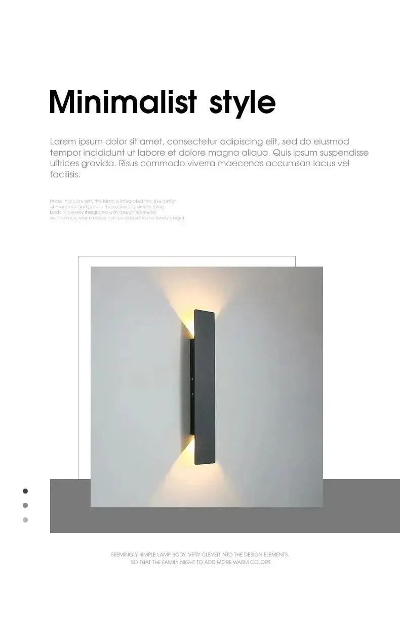 Minimalist black wall lamp with warm LED lighting, ideal for contemporary outdoor settings.