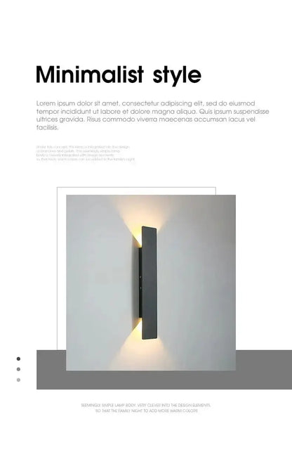 Minimalist black wall lamp with warm LED lighting, ideal for contemporary outdoor settings.