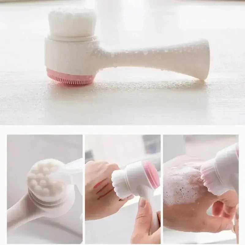 Brosse nettoyante pour le visage en silicone double 3D avec bulles et mousse, idéale pour le nettoyage du visage.