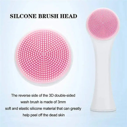 Silicone facial brush head with pink 3D bristles for effective exfoliation and cleansing.