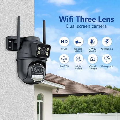 Caméra de sécurité 6K 12MP Zoom 8X Trois objectifs Double écran Bantout.prod