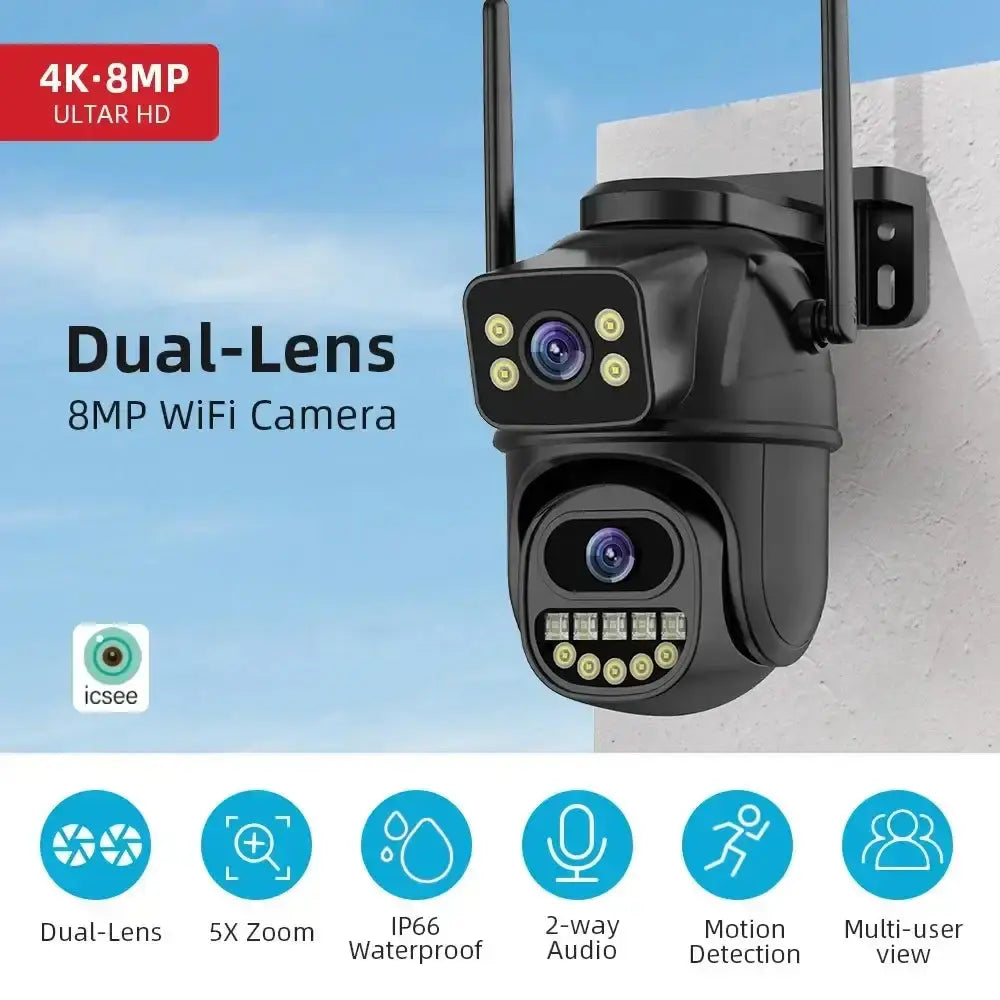 Caméra de surveillance à double objectif WiFi 4K 8MP Bantout.prod