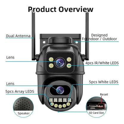 Caméra de surveillance à double objectif WiFi 4K 8MP Zoom numérique 4X Bantout.prod