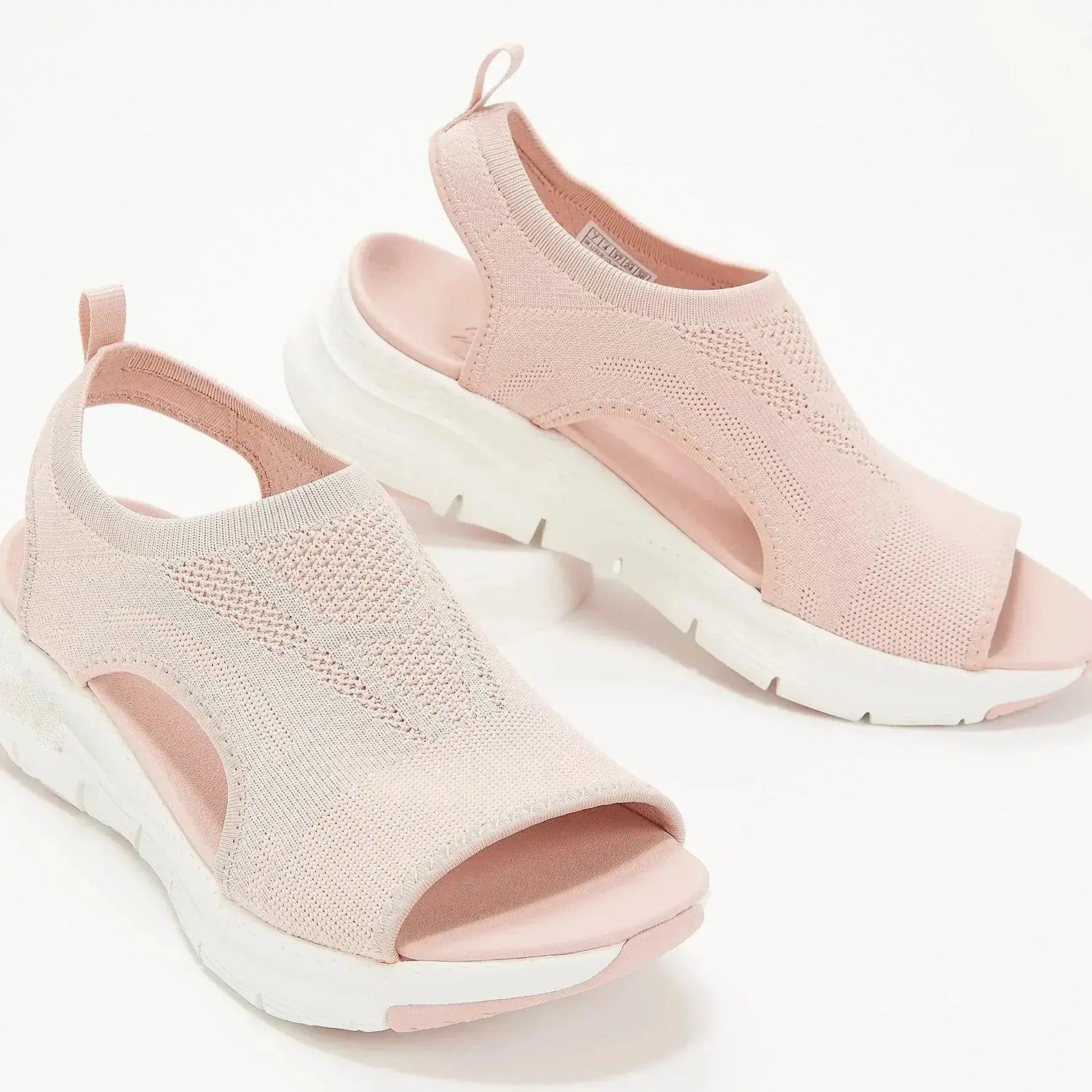 Rose summer sandals for women, open toe with back strap and knit upper, perfect for casual outings in 2024.