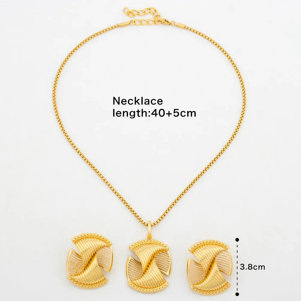 Dubai Earrings and Pendant Necklace Jewelry Set for Party African Clip Earrings and Necklace Gold Plated Jewelry Set Accessories Bantout.prod