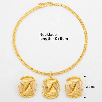 Dubai Earrings and Pendant Necklace Jewelry Set for Party African Clip Earrings and Necklace Gold Plated Jewelry Set Accessories Bantout.prod