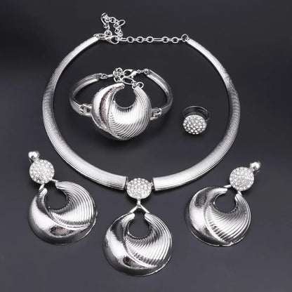 Dubai Jewelry Set For Women Silver Plated Luxury Necklace Earrings Bracelet And Ring Set Jewelry For Wedding Party Trending ﻿ Bantout.prod