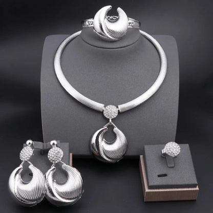 Dubai Jewelry Set For Women Silver Plated Luxury Necklace Earrings Bracelet And Ring Set Jewelry For Wedding Party Trending ﻿ Bantout.prod