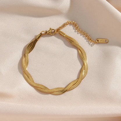 E.B.belle Gold Plated Braided New Herringbone Chain Necklace Bracelets Set Wholesale Stainless Steel Jewelry For Women Bantout.prod